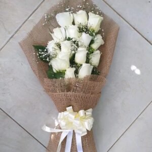 بوكيه هاند جوري ابيض وبيبي فلاور ولفه خيش بيج