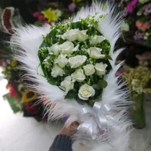 بوكيه هاند بجوري ابيض ولفه شيك بيضا