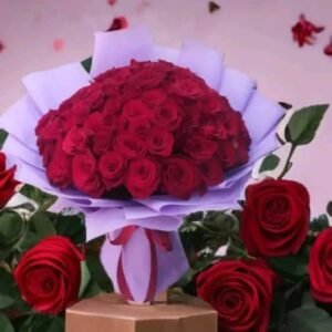 بوكيه هاند بورد جوري احمر ولفه بيضا