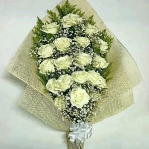 بوكيه هاند ورد جوري ابيض وبيبي فلاور ولفه خيش