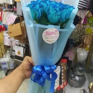 بوكيه هاند ورد صناعي جوري ازرق