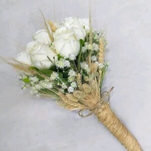 جرب صناعي ورد اببيض جوري وبيبي فلاور بهاند بيج