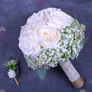 جرب صناعي ورد جوري ابيض وبيبي فلاور صناعي بهاند ستان ابيض