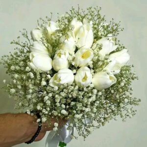 جرب طبيعي ورد توليب وبيبي فلاور بهاند ستان ابيض